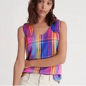 Ann Taylor Madras Plaid Sleeveless Top Bow Tie Sleeves Shoulder P Small NWT